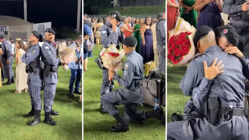 Policial é pedida em casamento durante formatura de soldados em Cariacica